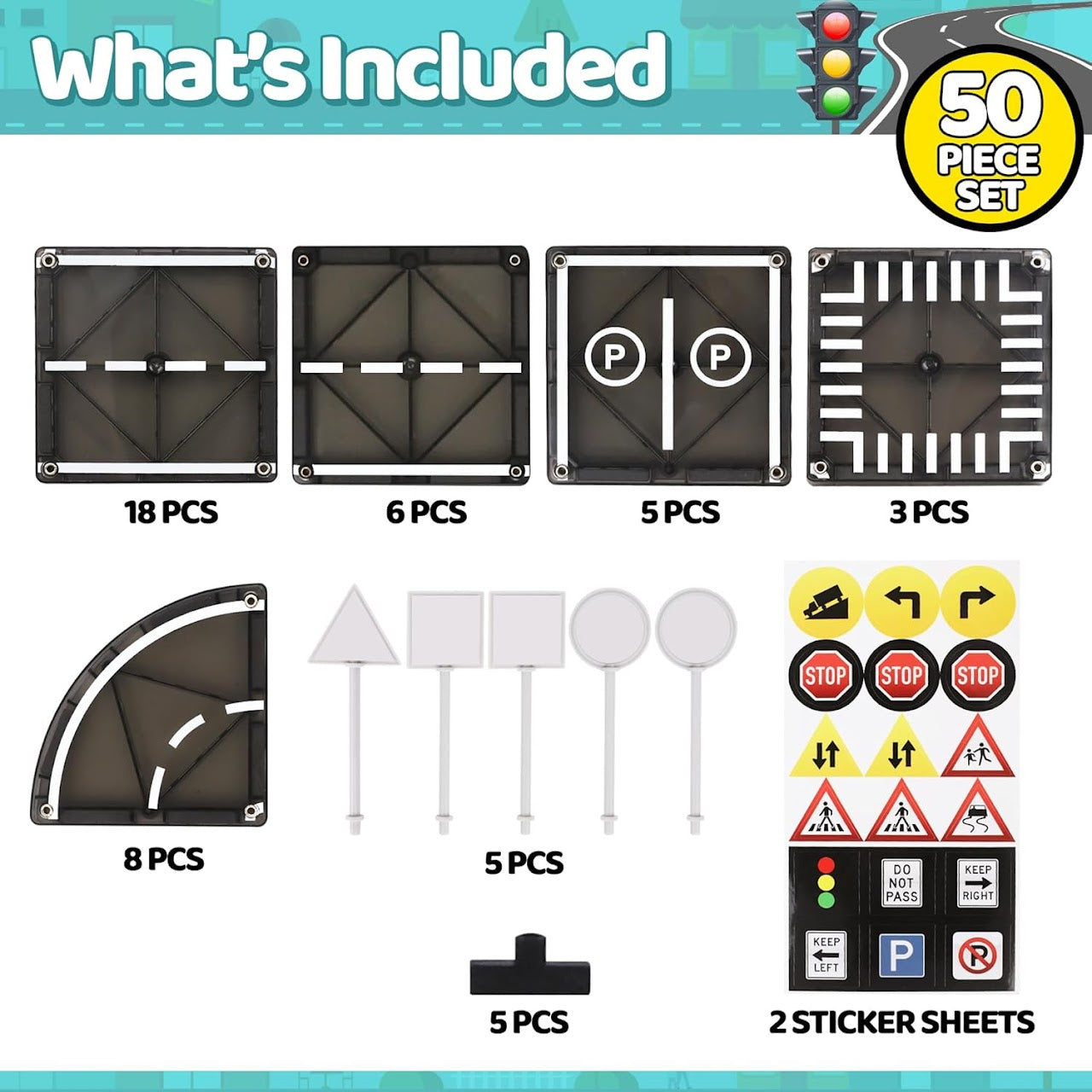Playmags Road Set - 50 Pieces