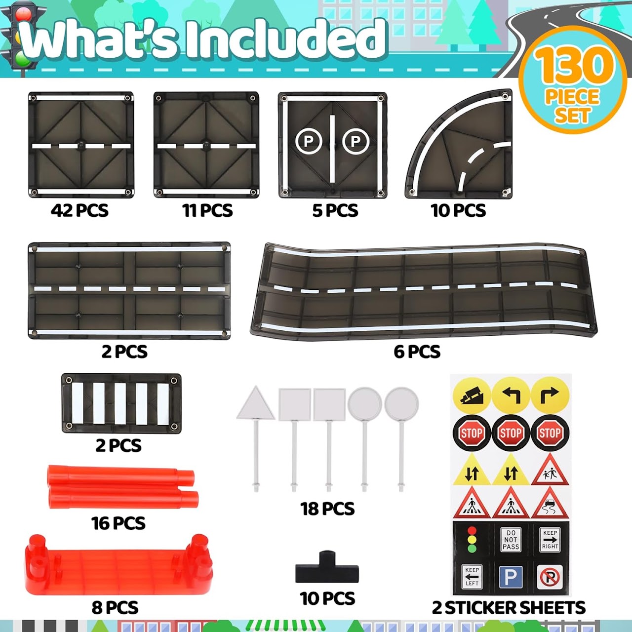 Plamags Road Set - 130 Pieces